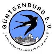 Logo Güntgenburg e.V. mit einer Schwalbe über den Dächern der Güntgenburg