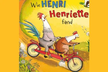 Hahn und Henne beim Fahrradfahren