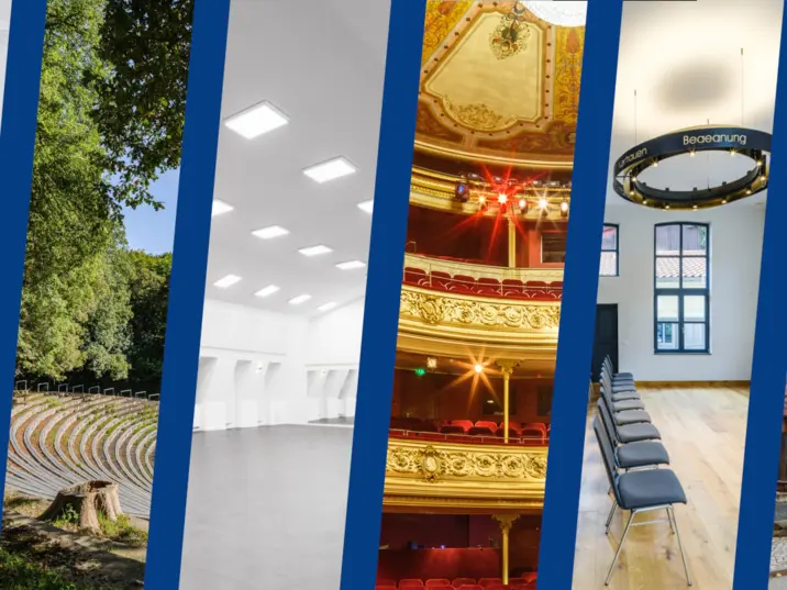 Collage mit Kulturorten: Städtisches Museum Seesen, Waldbühne Northeim, Probenzentrum Domfestspiele Bad Gandersheim, Deutsches Theater Göttingen, Alte Synagoge Einbeck, PS.Speicher Einbeck